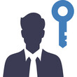 © Nazwa - Silhouette of a Businessman with a Blue Key Icon Against a White Background Representing Access and Opportunity