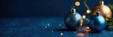 Navy backdrop with shimmering gold & blue glass sphere ornaments Minimalist Xmas/New Year design , sparkle, celebration, blue