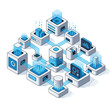 © lahiru - Dynamic network connecting modern data servers with glowing graphs and charts, ideal for showcasing technology solutions and digital transformation success