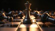 © adaptable_ Lark98A1 - A dramatic chess scene featuring a black king surrounded by fallen pawns, illuminated by soft lighting, symbolizing strategy and competition.