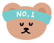 © PPCREATIVES - Cute illustration of teddy bear wearing NO. 1 sport headband for exercise, diet, competition, animal decoration, cartoon, character, comic, mascot, patch, brooch, pin, zoo, souvenir shop, shirt print
