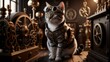 © Gleb - Steampunk cat with goggles in vintage workshop