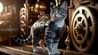 © Gleb - Steampunk cat with goggles in vintage workshop