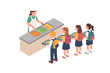© Andrei - Children lining up for lunch service at school cafeteria counter in isometric view