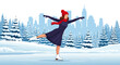 © PDWN Creative - Ice Skating Girl in City Park Vector Illustration