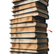 © tahu - Stack of Old Books with Yellowed Pages and Faded Covers Standing Tall Against a Transparent Background with Dramatic Lighting Casting Shadows