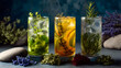 © Divya - Flat mocktail glasses with herbal elements.