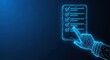 © Moon Guy - Digital checklist with finger selection on a glowing blue task list interface