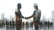 © Mitchell - Dynamic partnership for global business success in the city, a powerful handshake seals the deal with a promising future for corporate growth