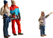 © master1305 - Parents and child standing with ice skates in winter clothes on transparent background. Concept of ice-skating holiday visuals, winter sports advertising, and family lifestyle content.