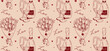 © Maria - Seamless pattern. Bouquet of tulips and a bottle of champagne and glasses. Line art romantic print.
