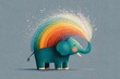 © Michael - Cartoon elephant happily playing, spraying a vibrant rainbow arc with water
