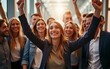 © Grace - Happy overjoyed business team celebrate corporate victory. High quality
