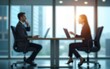 © David - business meeting - out of focus behind glass wall - office work illustration. High quality
