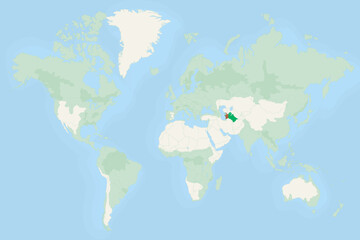 Naklejka na meble Turkmenistan Highlighted on World Map with National Flag. Turkmenistan Map and Flag.