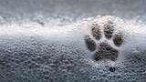 Pet care concept: dog paw in bubbles for grooming or bath time design