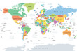 © Peter Hermes Furian - Countries of the world, multi colored political map, with international borders, main oceans, largest lakes and seas. Cylindrical projection. English labeling. Isolated illustration over white. Vector