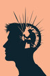 © Snezana - Surreal silhouette illustration of a man’s head showing an inner worker carving within the mind, symbolizing self-discovery, inner transformation, healing, and personal growth.