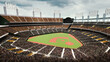 © master1305 - Daytime 3D rendered baseball stadium packed with spectators under clear sky. Concept of summer sports culture, lively arena ambience, outdoor event promotion, and large-scale stadium background.
