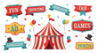 © Avra - Colorful Circus Elements Banners, Tent, and Balloons, Fun Fair Design for Advertisement