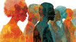 © Abu - Silhouettes of people connected by networks illustrating teamwork communication and inclusion values