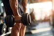 © kanesuan - Close-Up of a Muscular Arm Lifting a Dumbbell in a Gym Setting