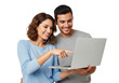 © Image Creative Stock - Happy couples using laptop isolated on white or transparent background