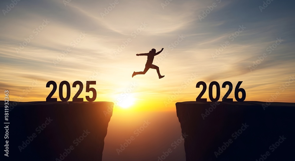 Leaping into the future silhouette of a person jumping from 2025 to ...