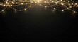 © SOKINA - String of glowing warm yellow fairy lights hanging against a dark black background with subtle sparkle effect for festive decoration
