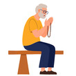 © Arioh - Elderly man holding rosary. Senior man praying quietly. Older man sitting in reflection. Elderly spiritual meditation moment. Elderly set