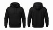 © Drip - Black Hoodie Mockup Front and Back Isolated on White Background, Blank Pullover Hooded Sweatshirt Template for Design Presentation