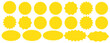 © Daishin - Set of yellow star burst shape tags for price. Circle sticker. Wavy edge promo badges. Blank sale stickers collection. Star vector icons.