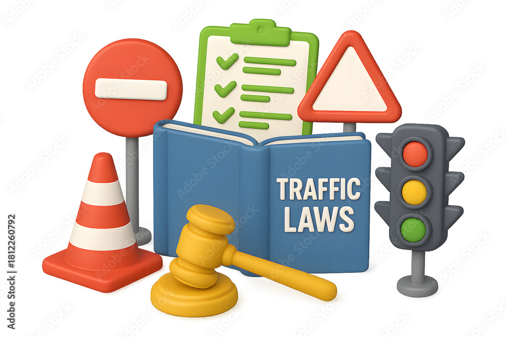 Traffic Laws concept using various symbols for driving rules and road ...