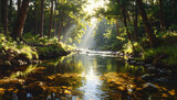Clear Creek Flowing Through a Lush Summer Forest