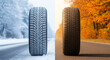 © Iryna - Winter and all-season tires on asphalt illustrating seasonal change, optimal tire choice and safety concept