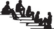 © Dreamfly - Black Solid Students on Steps Silhouettes Set of Six on White Ba