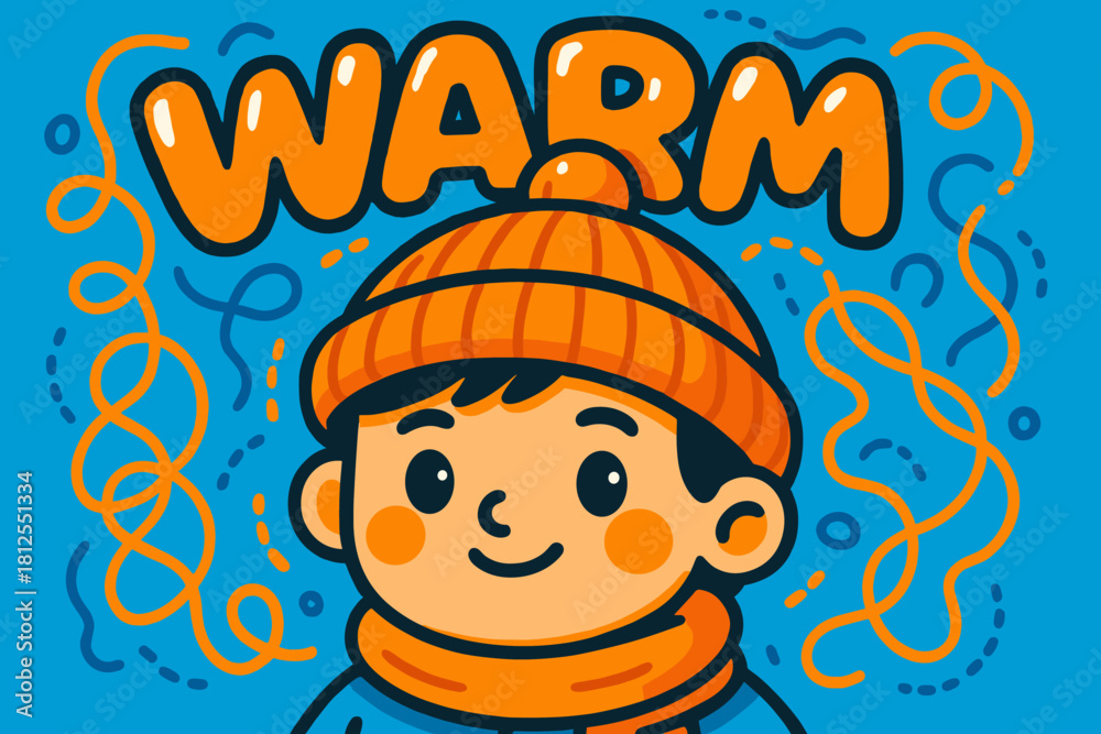 Wool Cap Animation Playful Wool Hat. Model with wool hat close-up. playful cartoon bubble ...