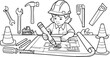 © Salma - Child engineer coloring page, construction tools, career vector silhouette illustration isolated on white background