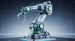 © hazim - Perspective view of 3D AI industrial robot arm icon with gears