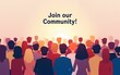 © si - Join our community. Crowd of united people as a business or creative community standing together. Flat concept vector website template and landing page design for invitation to summit or conference