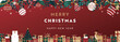 © arucom_ - クリスマスオーナメントとプレゼントボックスで飾られたクリスマスのバナー背景テンプレート（赤）　Christmas banner background template decorated with Christmas ornaments and gift boxes (red)