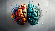 © shan - hemisphere. Abstract brain illustration with artistic splashes and geometric patterns, symbolizing creativity and logic. wellbeing guides.