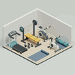 © Anak - Isometric gym interior with various exercise equipment for fitness training.