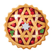 © powdesign - Holiday round cherry pie with a golden lattice top, filled with vibrant red fruit, adorned with a small white star centerpiece for a festive meal - Vector Illustration