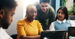 © DavidsPrime/peopleimages.com - Laptop, marketing team or meeting in advertising agency to review proposal, project strategy or research. Collaboration, brand awareness or people brainstorming for creative idea, pc or plan campaign