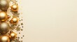 © mlangsen - Shiny gold holiday ornaments and stars line the left, leaving ample light background space