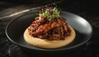 © 현욱 김 - Elegant Chicken Adobo on Creamy Polenta with Microgreens and Chili Flakes