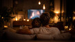© Naufal - Young couple sitting together on a cozy sofa watching TV at home, enjoying a relaxed evening, comfort, warmth, and intimate moments of modern domestic lifestyle.