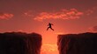 © Johannes - silhouette of a person leaping across a chasm between 2025 and 2026 symbolizing new year transition and future success at sunset