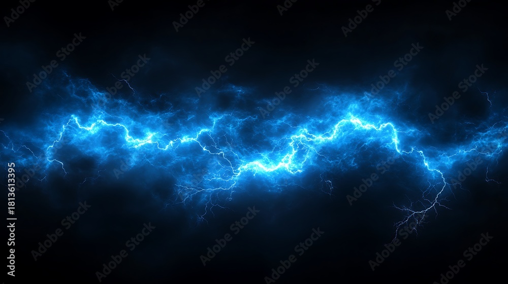 A vivid depiction of a powerful blue lightning strike against a stark ...
